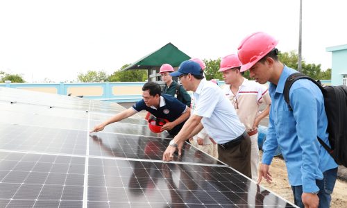 Pic 5. Trainees explore actual solar panels at a waste water treatment plant